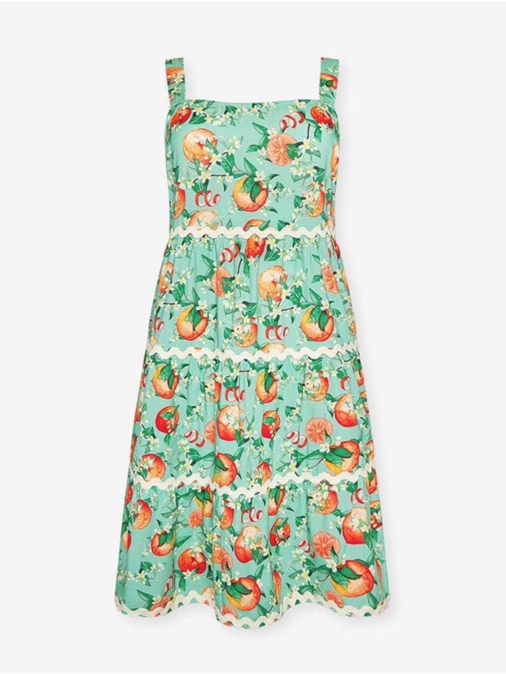 Posh Peanut Arancia Mint Green Fruit Print Tiered Sundress Challis Dress M 4/6